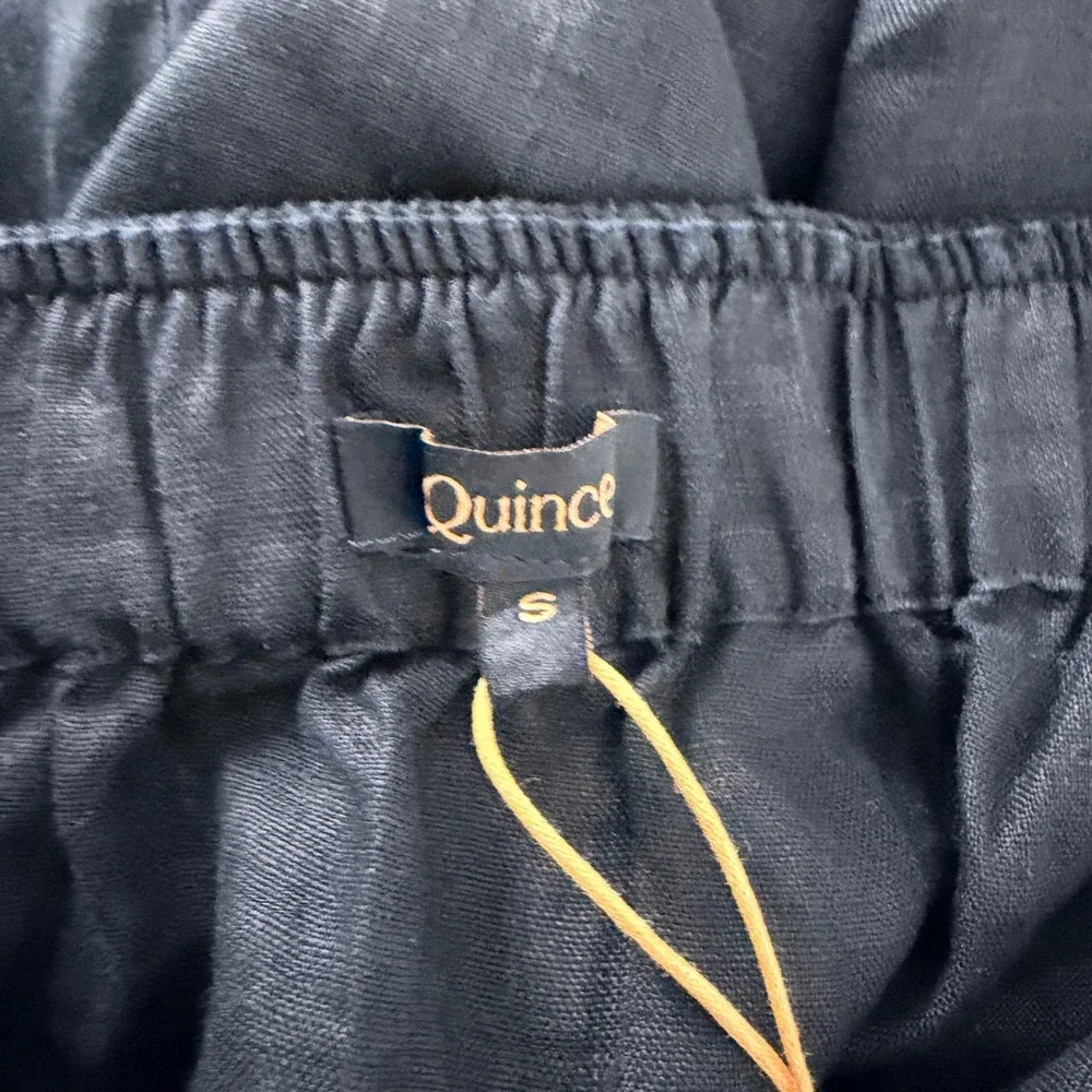 Quince Linen Jumpsuit Womens S Black Wide Leg Square Neck Sleeveless Belted